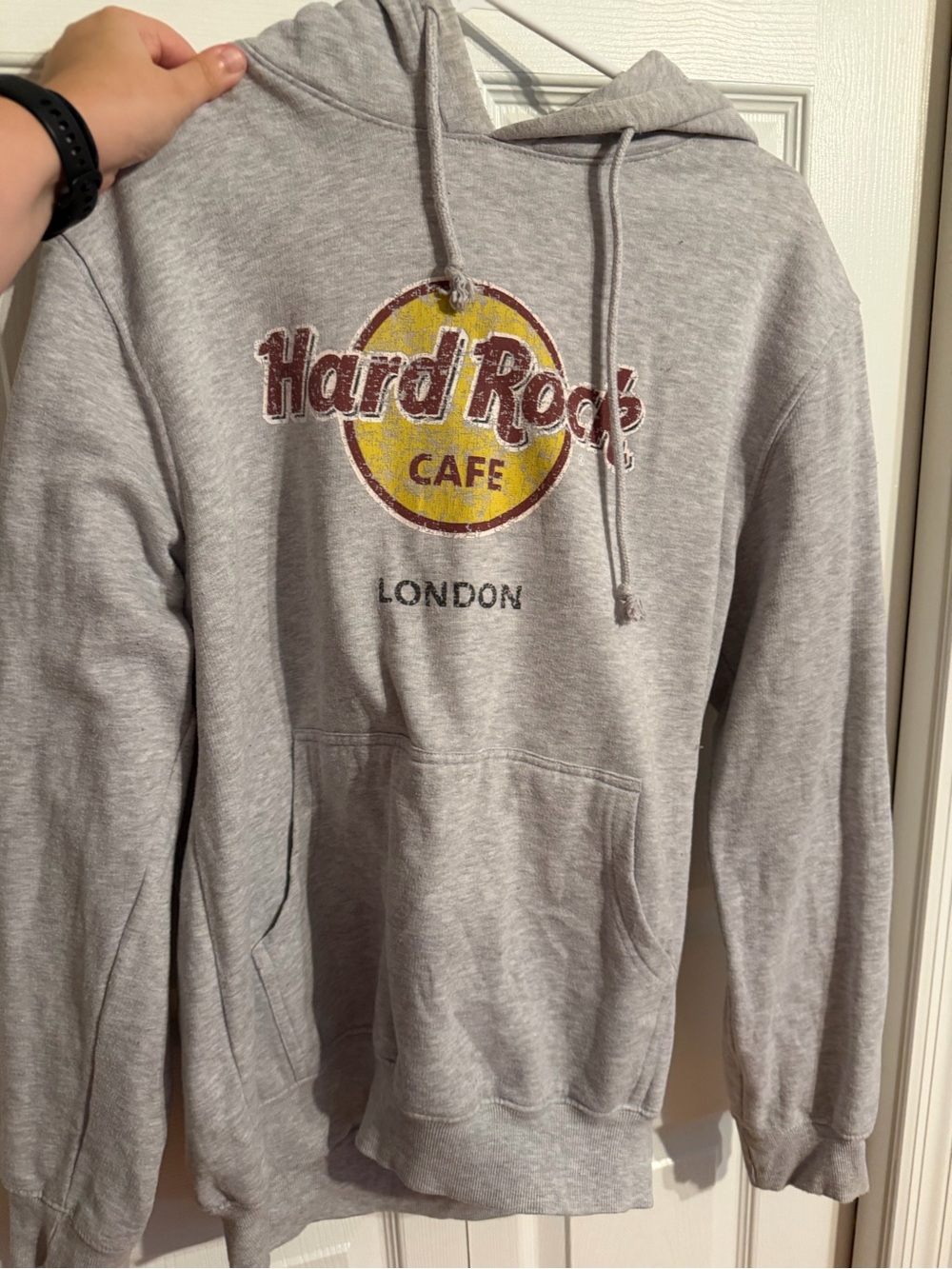 Hard Rock Cafe London Heather Gray Hoodie with Yellow Logo